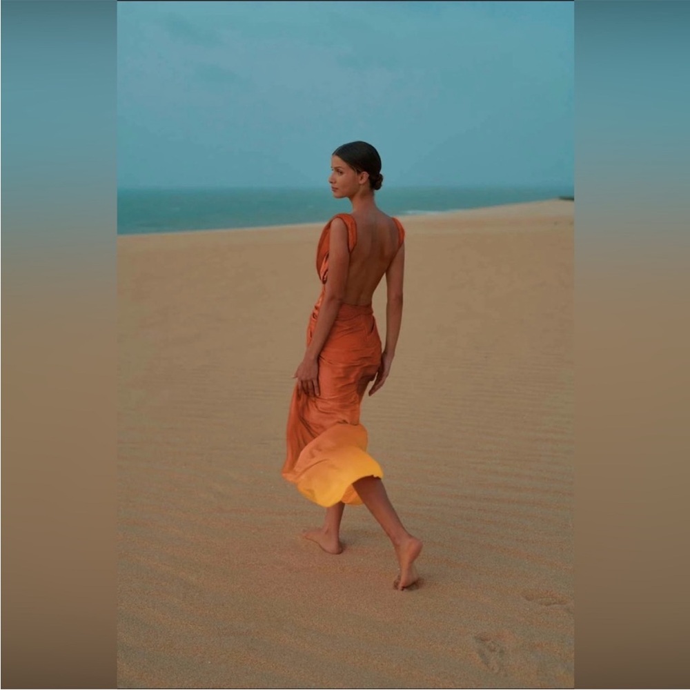 Baobab Collection Orange-to-Yellow Ombre Knot-Front Maxi Dress - Picture 2 of 10